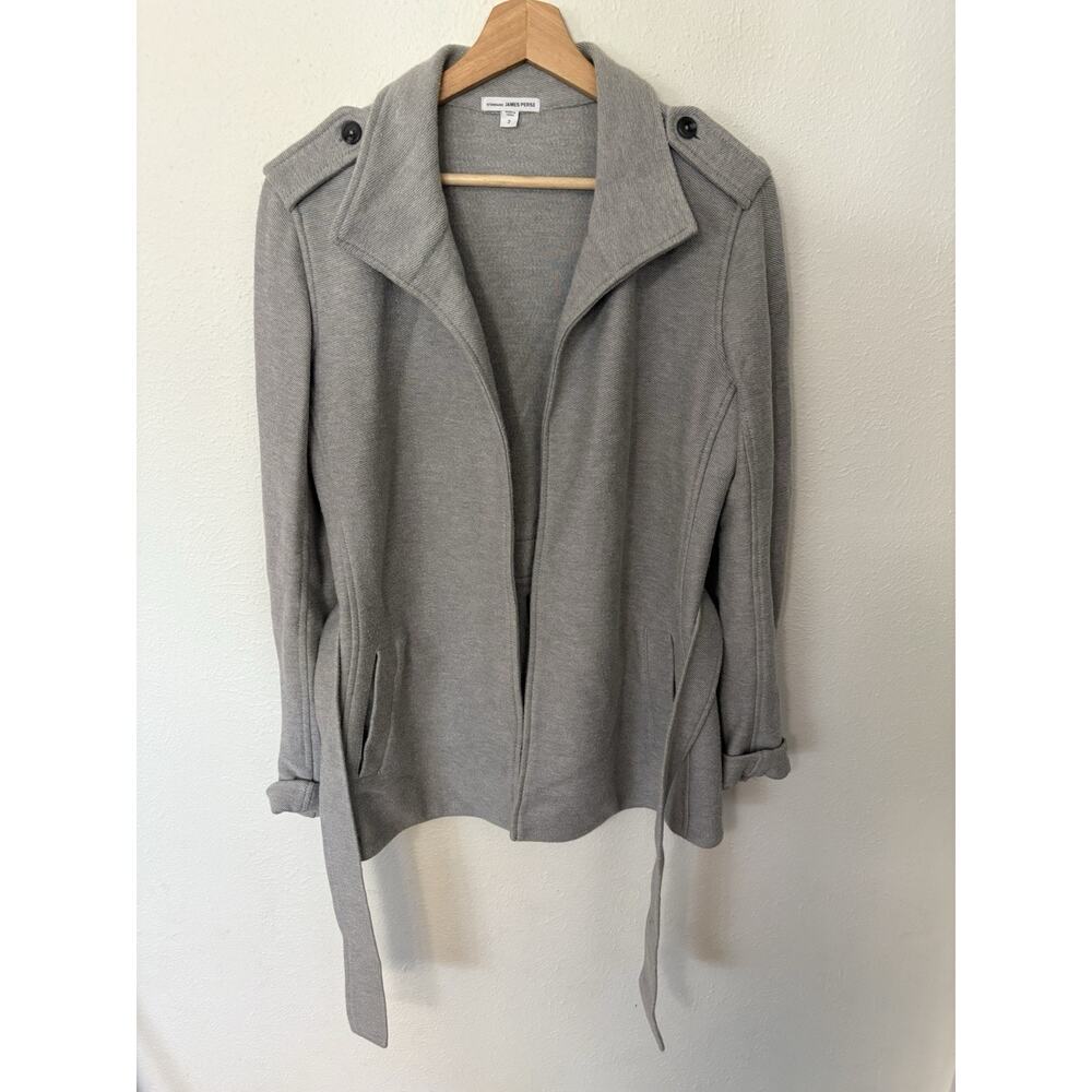 James Perse Standard Womens Grey Open Tie Front Knit 100% Cotton Jacket Size 2 M
